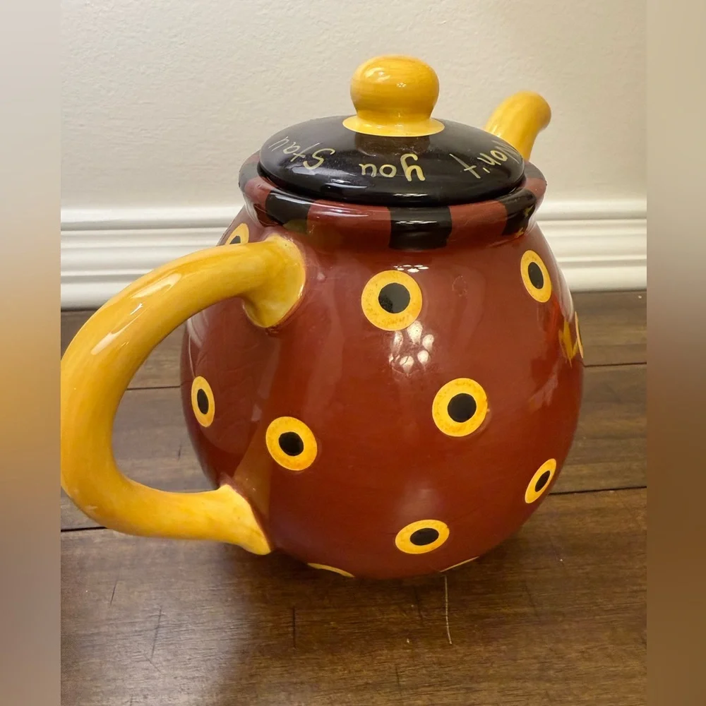 Lang Redware Teapot Dan DiPaolo Folk Art Polka Dot Ceramic